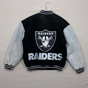 Vintage Los Angeles Raiders NFL Suede Leather Full Zip Bomber Jacket Mens Size M